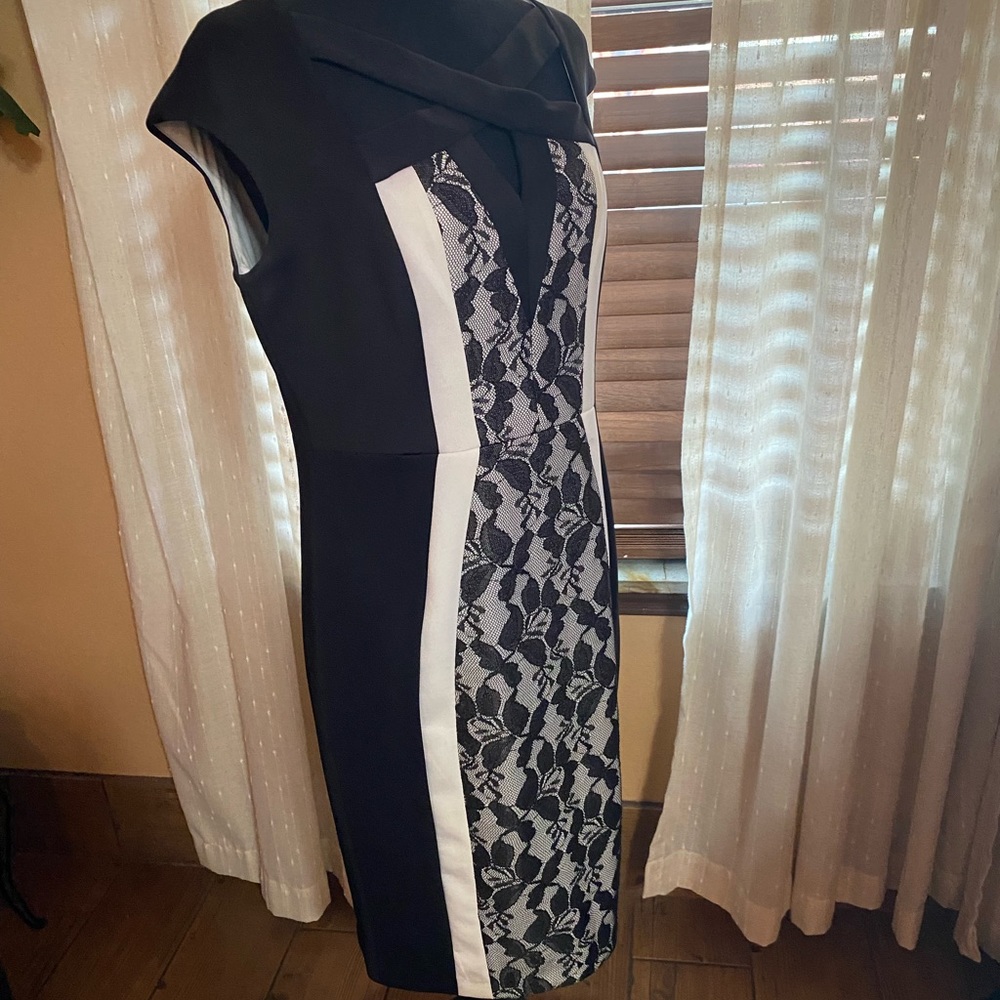 Dress Barn Cocktail Dress Lace Cream Black Size 10